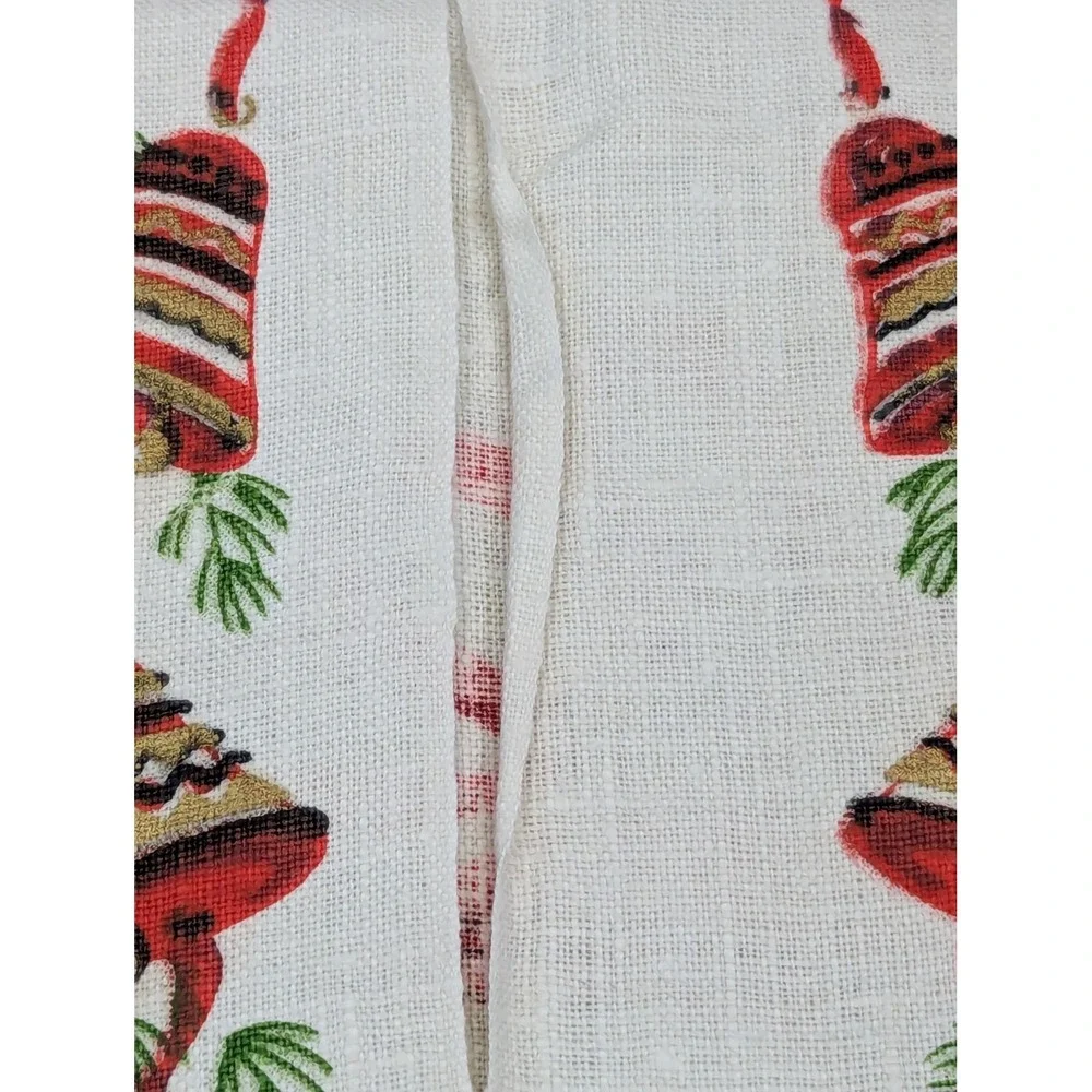 Vintage Pure Linen Christmas Tea Towel Red Bells Holiday Kitchen Decor